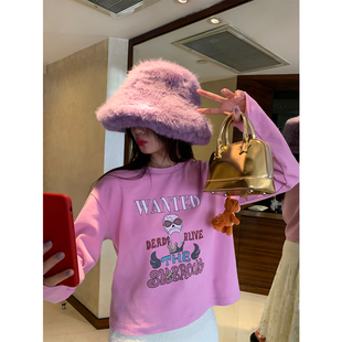 T恤女2025年新款 紫色长袖 秋冬薄绒上衣 超好看内搭打底衫 落落狷介