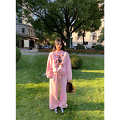宽松 落落狷介 女粉色加绒卫衣两件套 运动套装 束脚卫裤 2025新款