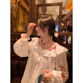 落落狷介白色刺绣衬衫 衬衣 小众上衣宽松小个子长袖 女2025春装 新款