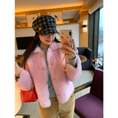 粉色皮草毛毛外套小个子 冬季 落落狷介 皮毛一体外套女2025年新款