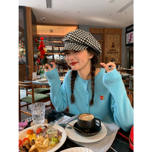 落落狷介蓝色开衫 设计感绵羊毛上衣小个子外穿 毛衣女秋冬2025新款