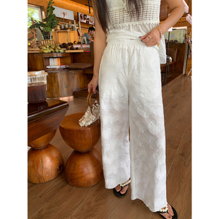 长裤 落落狷介白色裤 小个子夏季 高腰镂空蕾丝阔腿裤 子女2026年新款