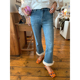 2025年新款 小个子裤 女直筒九分裤 拼接小脚裤 子 夏季 落落狷介牛仔裤