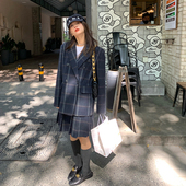 秋冬女 落落狷介冬装 搭配一整套两件套毛呢外套格子套装 A字半身裙