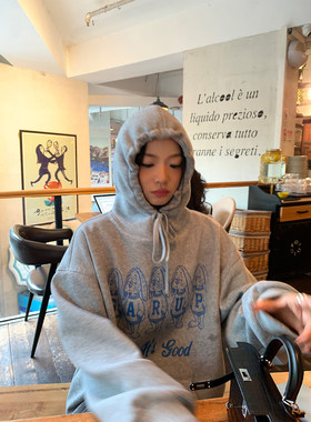落落狷介连帽灰色卫衣女