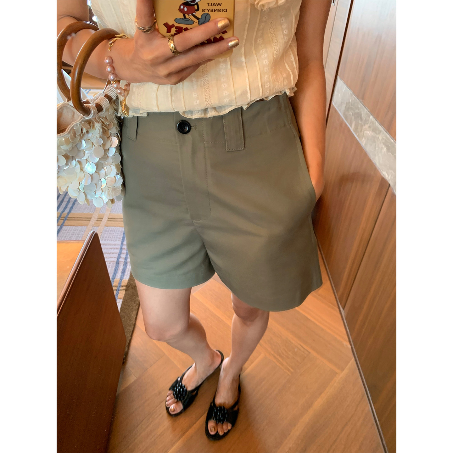 落落狷介 短裤女2026新款夏小个子军绿色阔腿裤百搭西装裤直筒裤