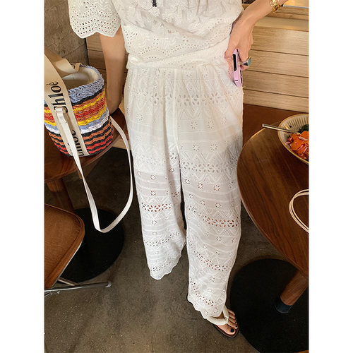 落落狷介高腰蕾丝阔腿裤女