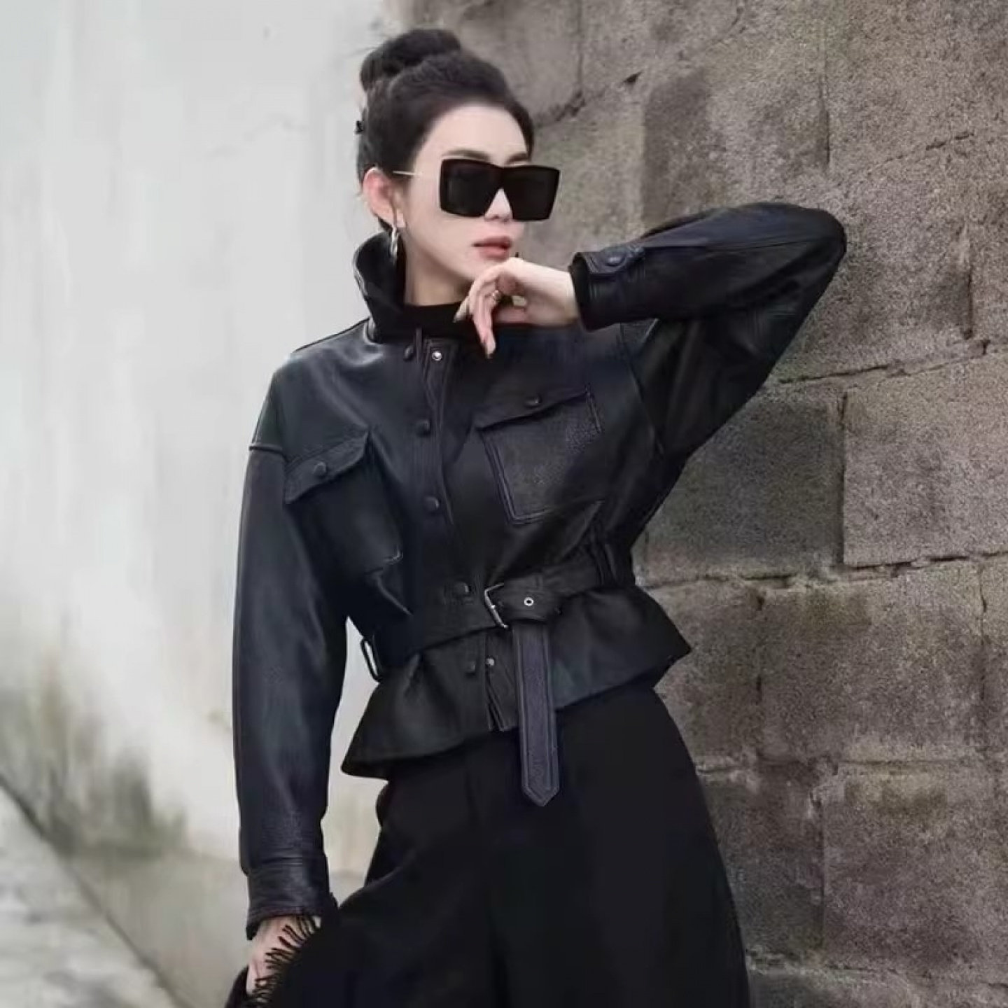 2026秋季真皮皮衣女收腰系带绵羊皮休闲百搭夹克外套冬季加厚显瘦