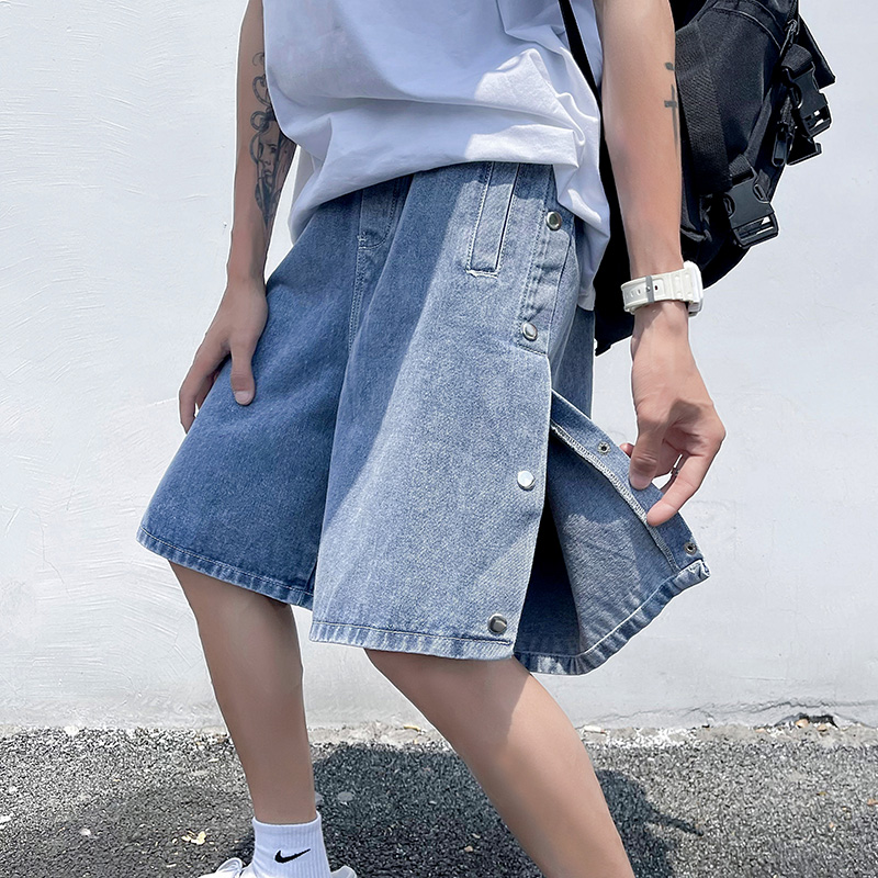 排扣ins外穿薄款宽松牛仔短裤