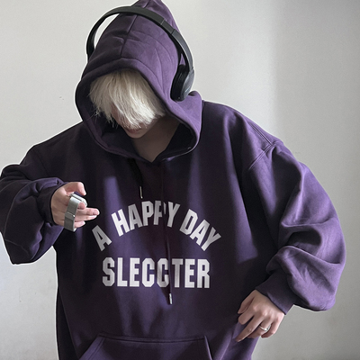 加绒时尚紫色卫衣休闲连帽外套