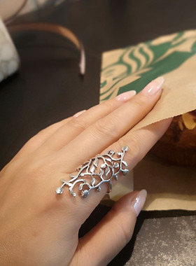 藤蔓纯银手工大气开口关节戒指环