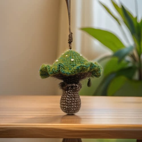 成品手工喷纱线钩织复古毒蘑菇钥匙扣挂件可做项链搭配衣服