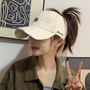 宽檐加大版空顶帽子可扎高马尾棒球帽女遮阳防晒运动鸭舌帽显脸小