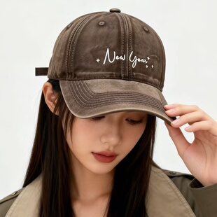 2026新软顶牛仔色棒球帽女复古水洗做旧显脸小宽帽檐遮阳鸭舌帽男