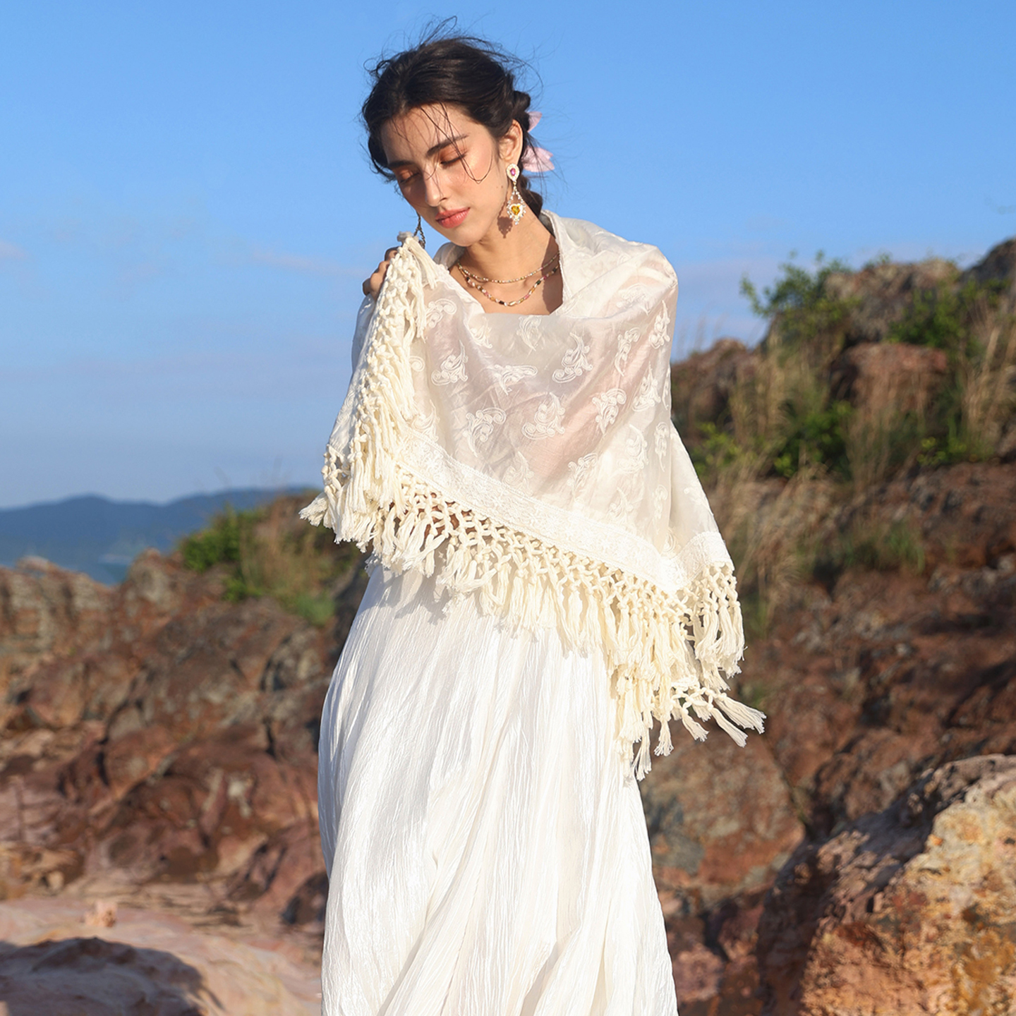 波西米亚女士披肩旅游拍照好看！