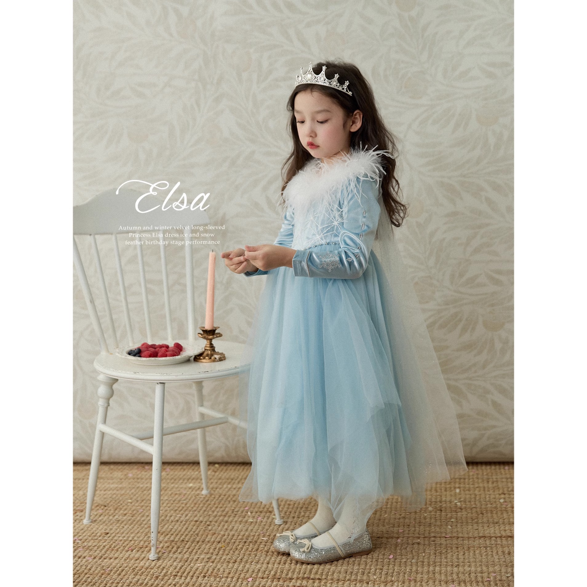 女童丝绒长袖款艾莎公主裙