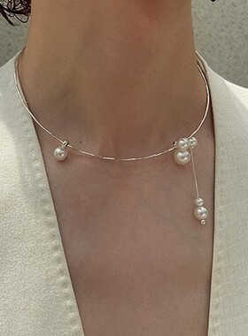 闪耀韩系精致流苏珍珠项链夏日小众高级感锁骨链简约时尚choker
