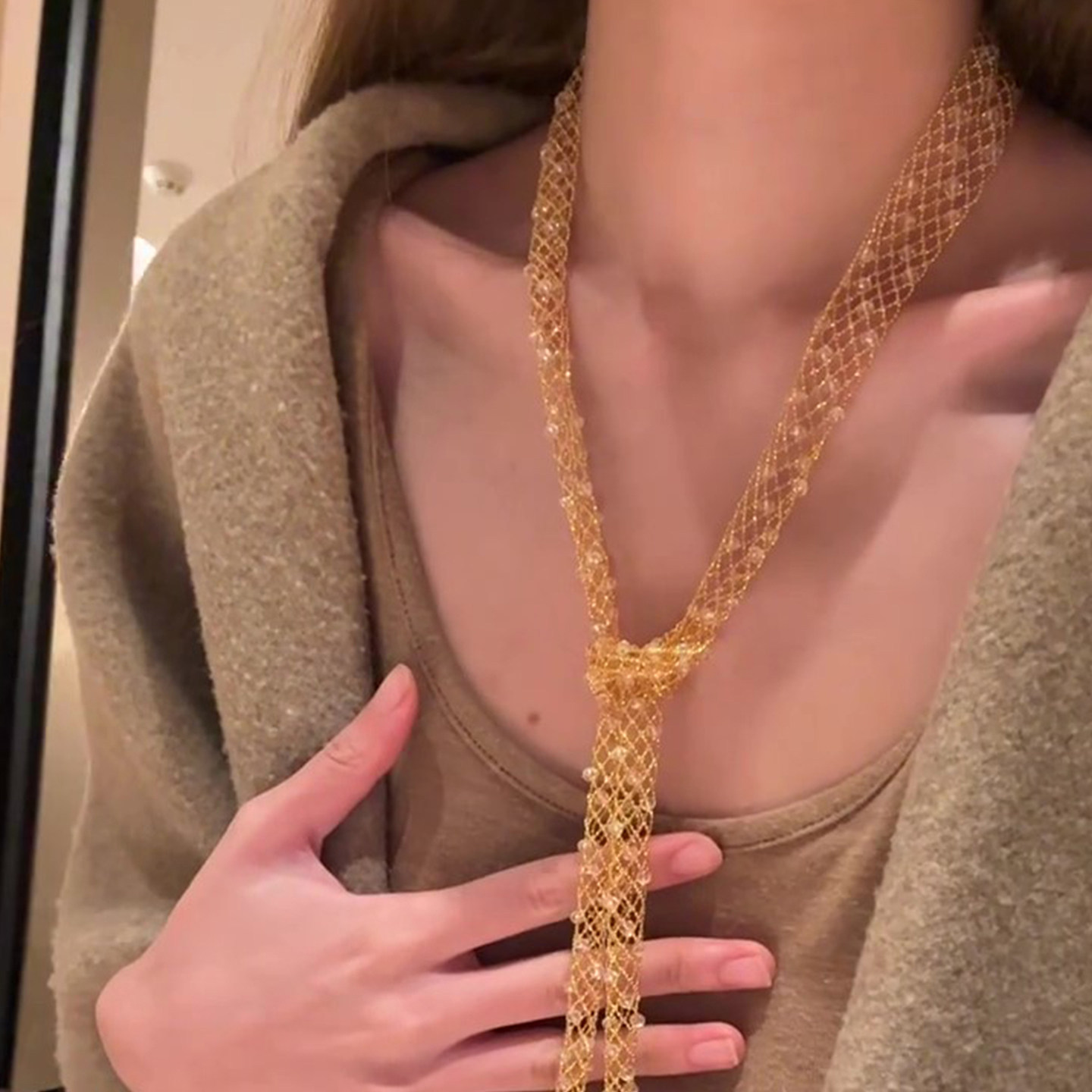 闪耀法式宫廷风琉璃编织镂空项链女轻奢设计感毛衣链中古vintage