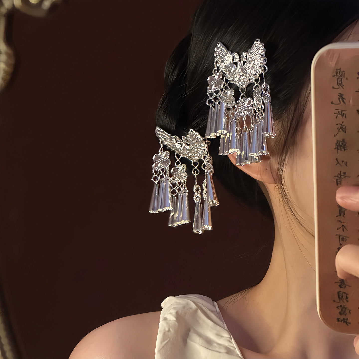 闪耀余音袅袅~民族风复古银色流苏夹子发夹侧边夹藏族苗疆发饰