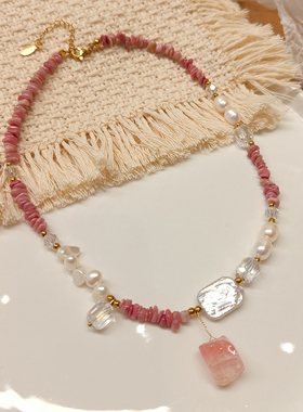 粉色天然石珍珠独特漂亮颈链小众轻奢装饰项链夏天海边锁骨链女