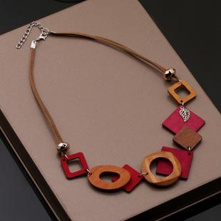 2026新款 饰项链女款 毛衣锁骨链 配衣服春夏装 红色几何木头打底衫