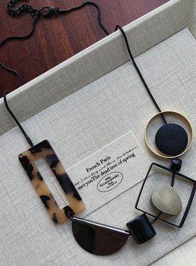 欧美黑色几何项链女配饰