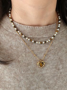 轻奢双层叠戴串珠项链