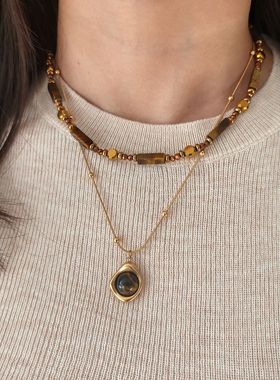 轻奢小众虎眼石叠戴项链