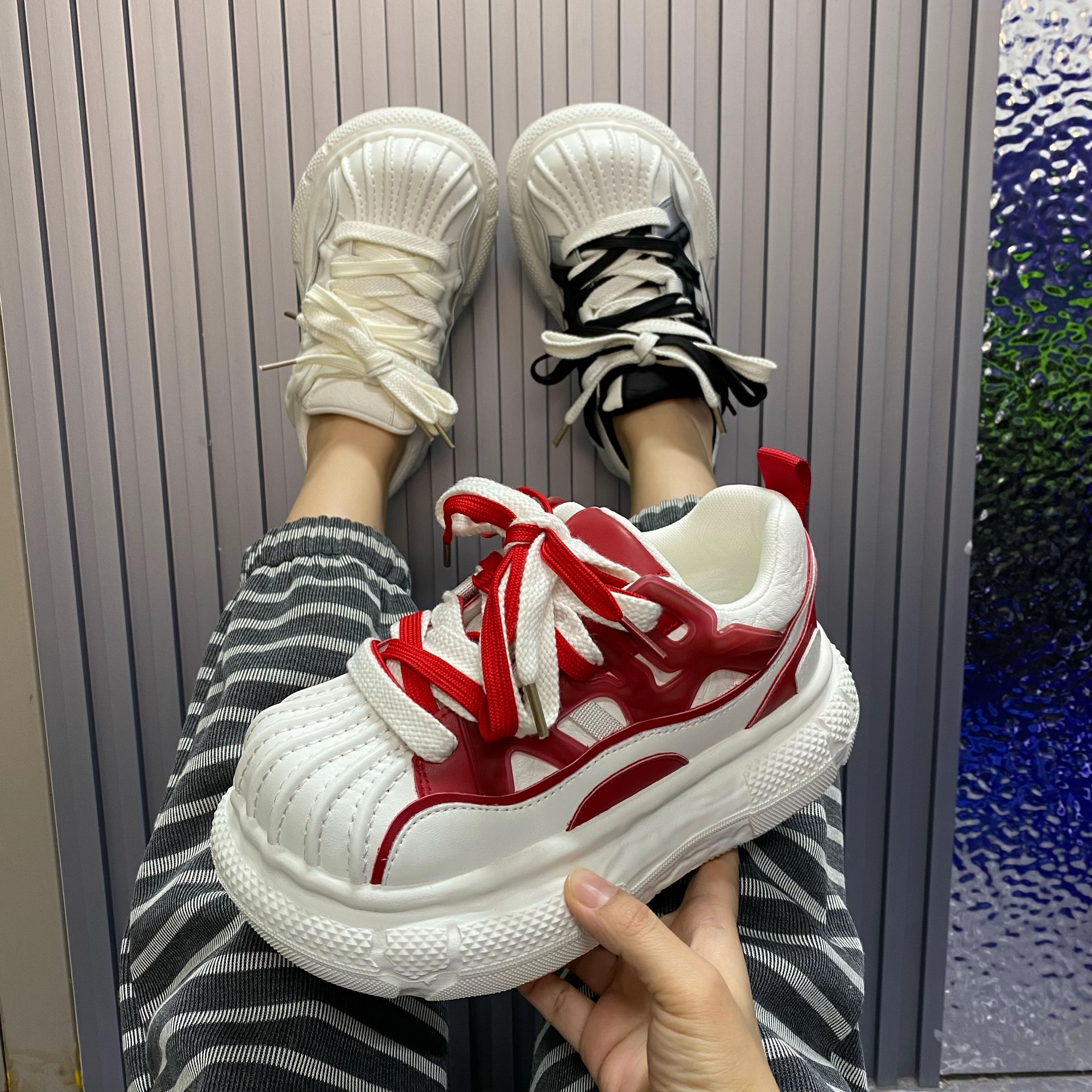 2026春新款单鞋贝壳大头丑萌面包鞋百搭厚底拼色增高休闲运动鞋女,女鞋,时尚休闲鞋,淘宝优惠券,粉丝福利购,淘宝优惠卷