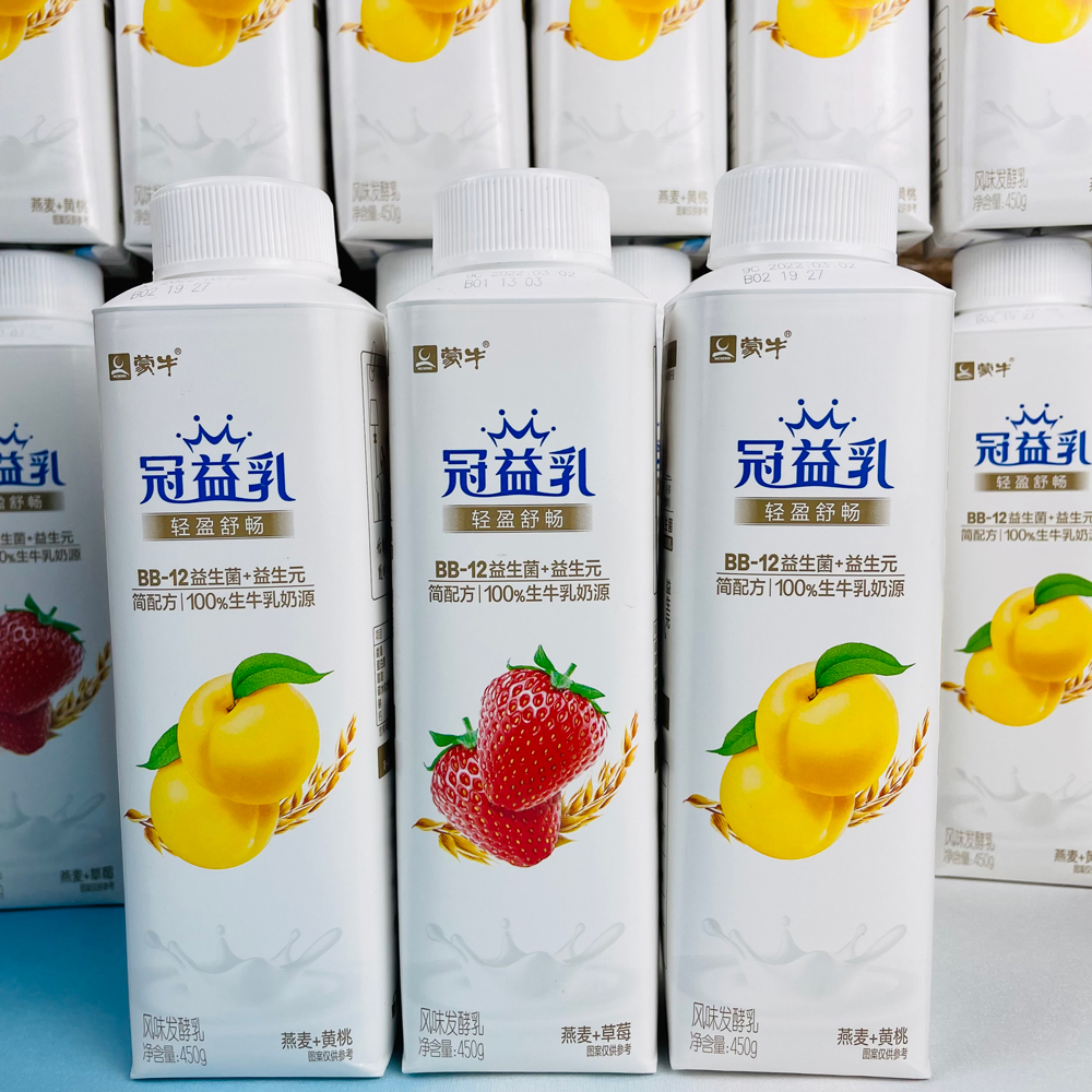 蒙牛冠益乳酸奶450g*5瓶风味发酵乳燕麦黄桃草莓益生菌学生零食