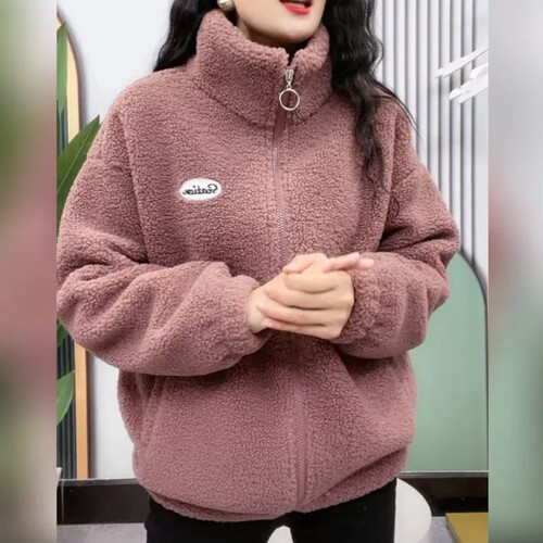 外贸出口女装秋冬季时尚休闲气质保暖卫衣妈妈百搭摇粒绒开衫外套