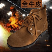 四季 翻毛牛皮电焊鞋 高帮无钢头工作鞋 男真皮劳保鞋 防臭 焊工专用鞋