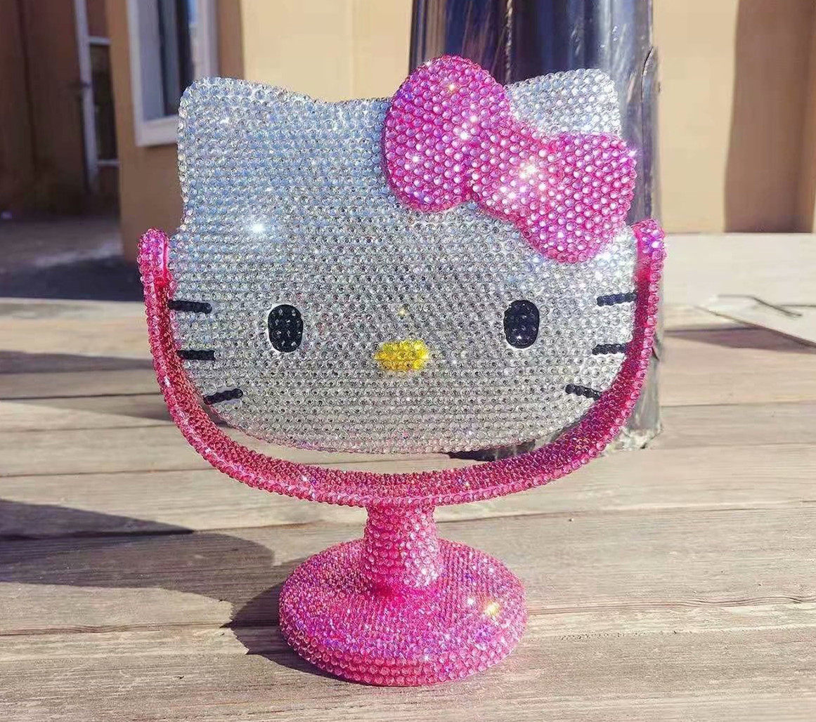 粘钻满钻琉璃钻KT猫化妆镜 镜子DIY贴钻成品卡通时尚个性办公礼品