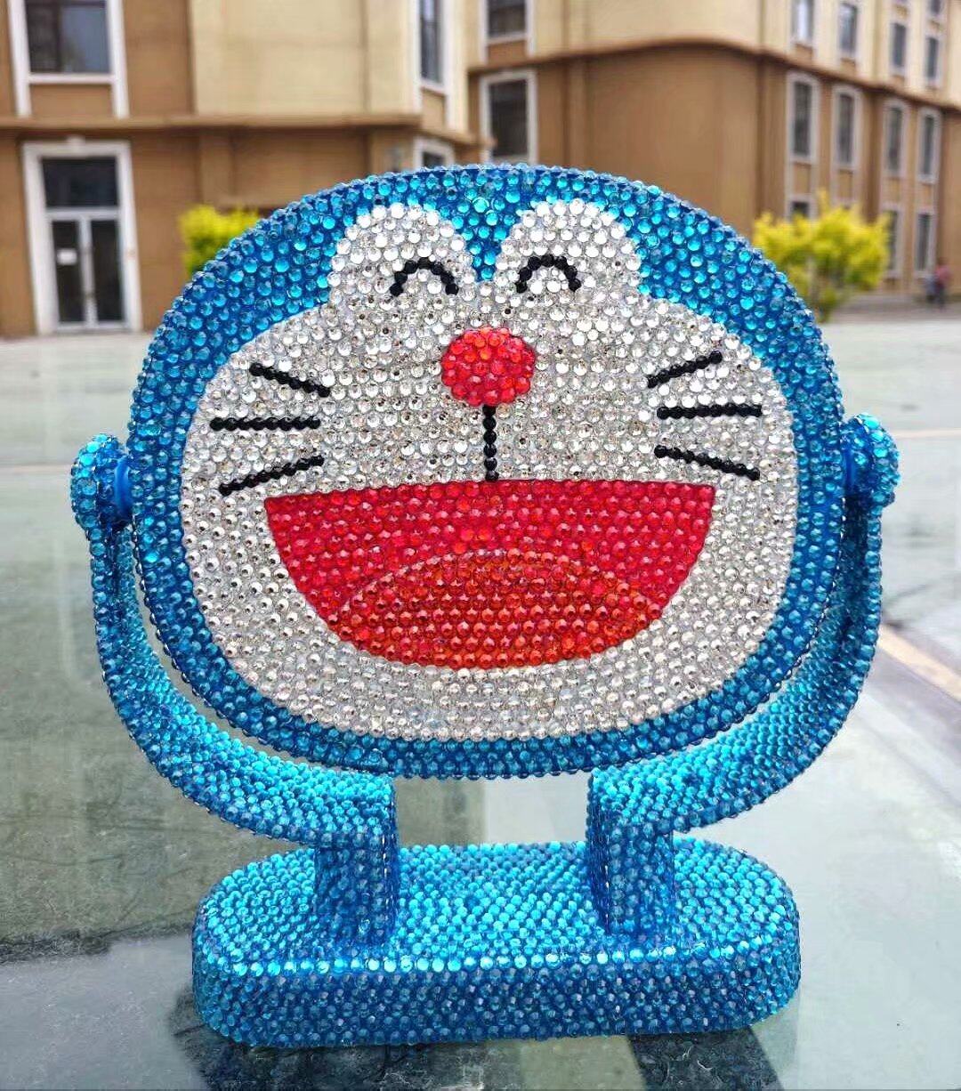 贴钻机器猫叮当头卡通站立式台镜梳化妆镜子儿童旋转叮当猫镜子