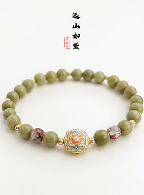 牛油果阿拉善天然石森系清新甜美春季原创珐琅滴釉彩绘手链手饰女