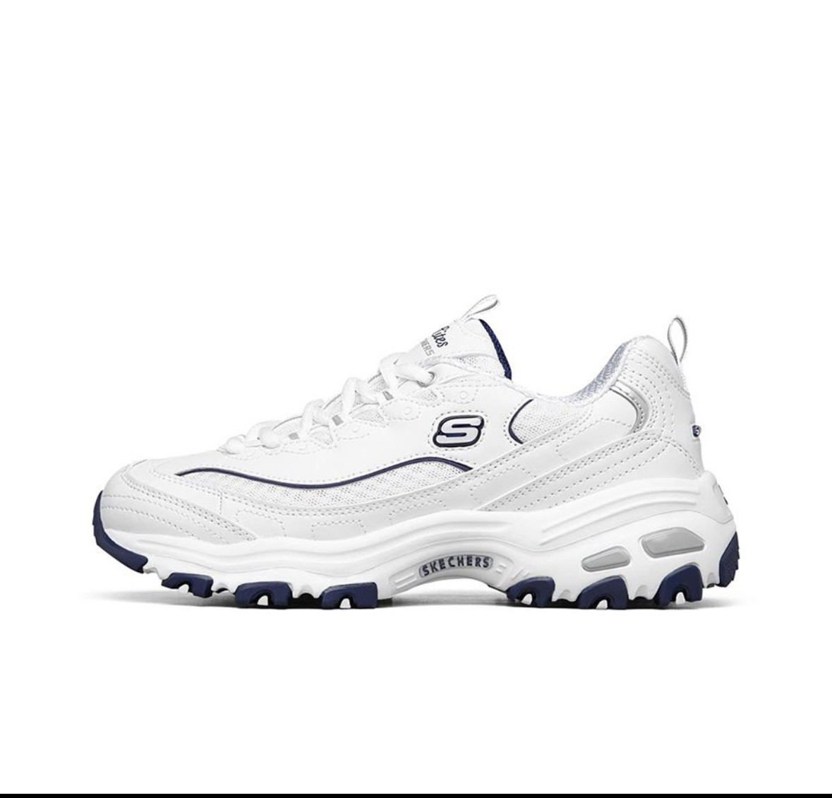 Skechers斯凯奇 小白熊 织物合成革复古百搭低帮老爹鞋 女款 白蓝