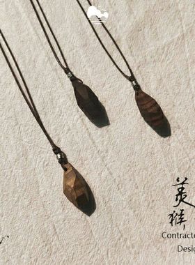原创设计925银项链纯手工简约檀木饰品男吊坠正能量项坠挂坠礼物