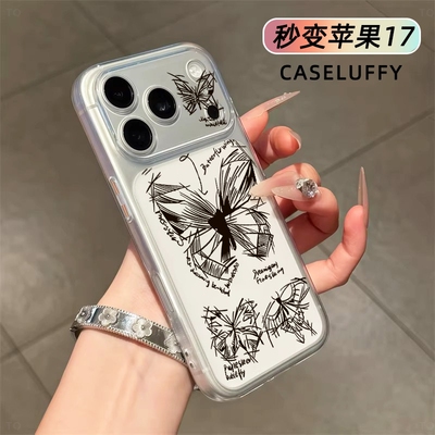 蝴蝶素描秒变大视窗适用苹果171615141312PROMAX手机壳透明软全包