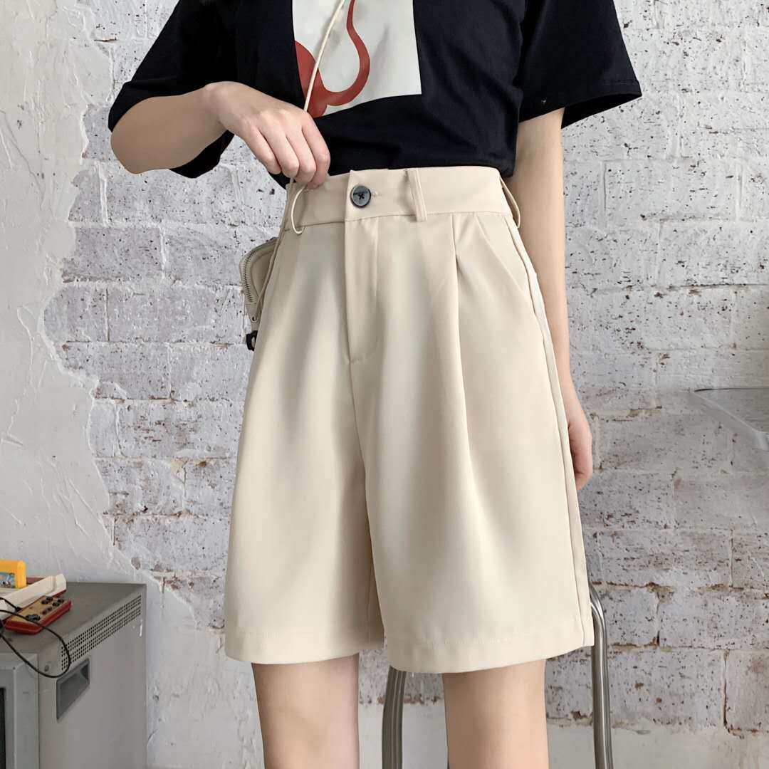 夏季多色韩版女西装短裤高腰直筒宽松新款小众户外休闲阔腿五分裤