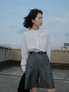 2024年春季新款白衬衫带领带条纹长袖衬衣上衣西裤套装宽松版OL风