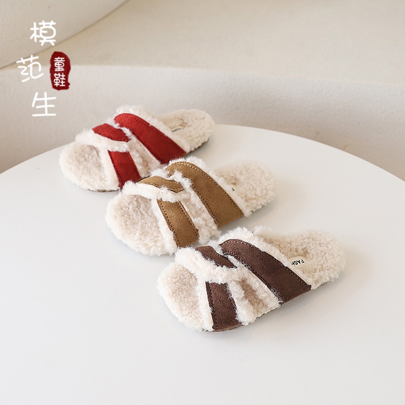 女童加绒保暖棉拖鞋2025秋冬季新款法式洋气舒适百搭居家外穿棉拖