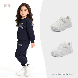 儿童运动小白鞋2026春季新款魔术贴防滑软底老爹鞋皮面透气休闲鞋