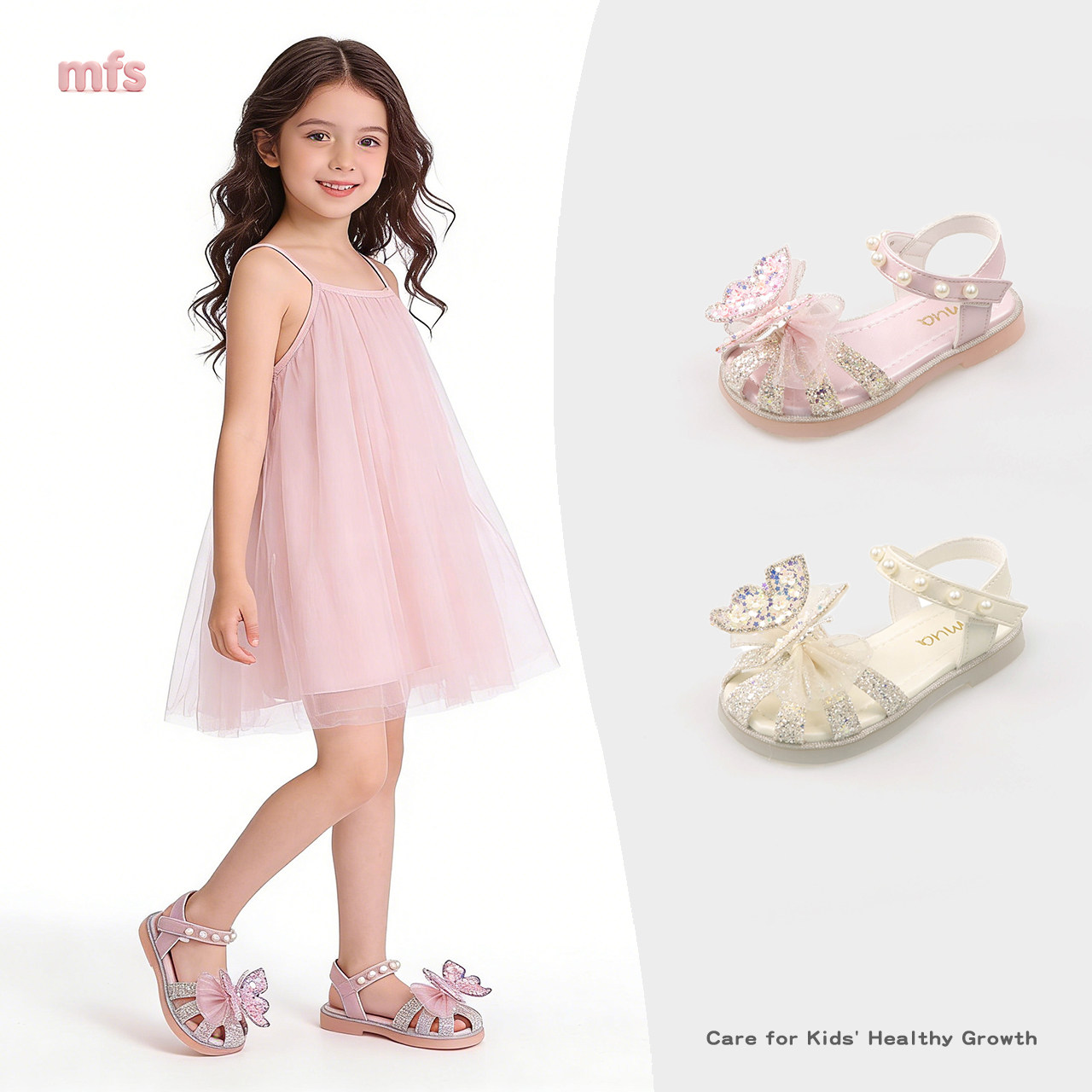 女童水晶包头凉鞋软底镂空沙滩鞋2026夏季新款小女孩蝴蝶结公主鞋