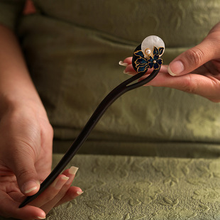 月光花黑檀木发簪古风日常盘发木质簪子发饰新中式现代简约头饰女