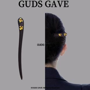 15黑檀木短簪新中式东方韵味桂花朵精致优雅茶歇发簪简约日常头饰