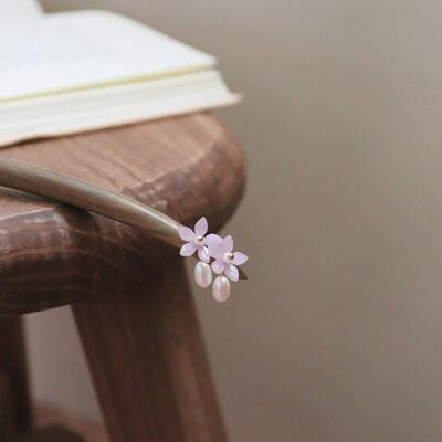 原创手工发簪原创真绿檀木紫藤花