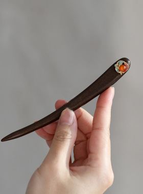 锦鲤上岸双面13厘米短簪大叶紫檀