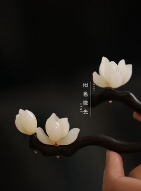 高级感仿黑檀木莲花发簪木质古典