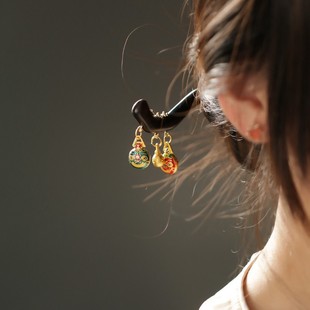 吞金兽吊坠简约发簪木质丸子头夏季盘发簪子发饰古典旗袍女式配饰