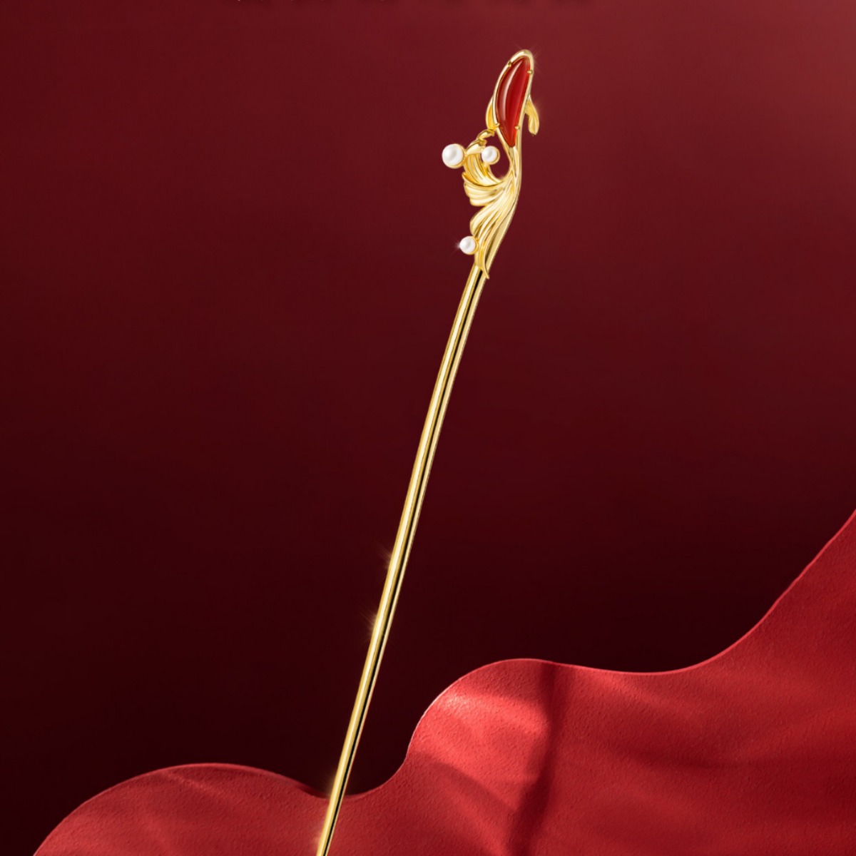 镀金幸运锦鲤发簪新中式汉服发饰